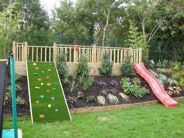 Backyard garden playground slide and climb