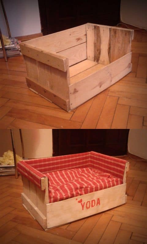 Build an simple wooden box dog bed from recycled materials