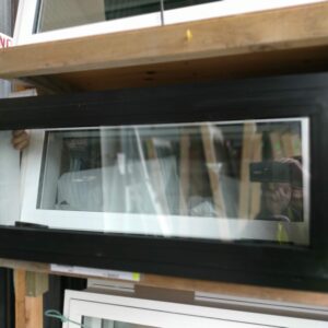 91829 900×380 Ebony Window ClosedFront View Ebony Double Glazed New 900wx380h Aluminium 1 Fan Opening Window