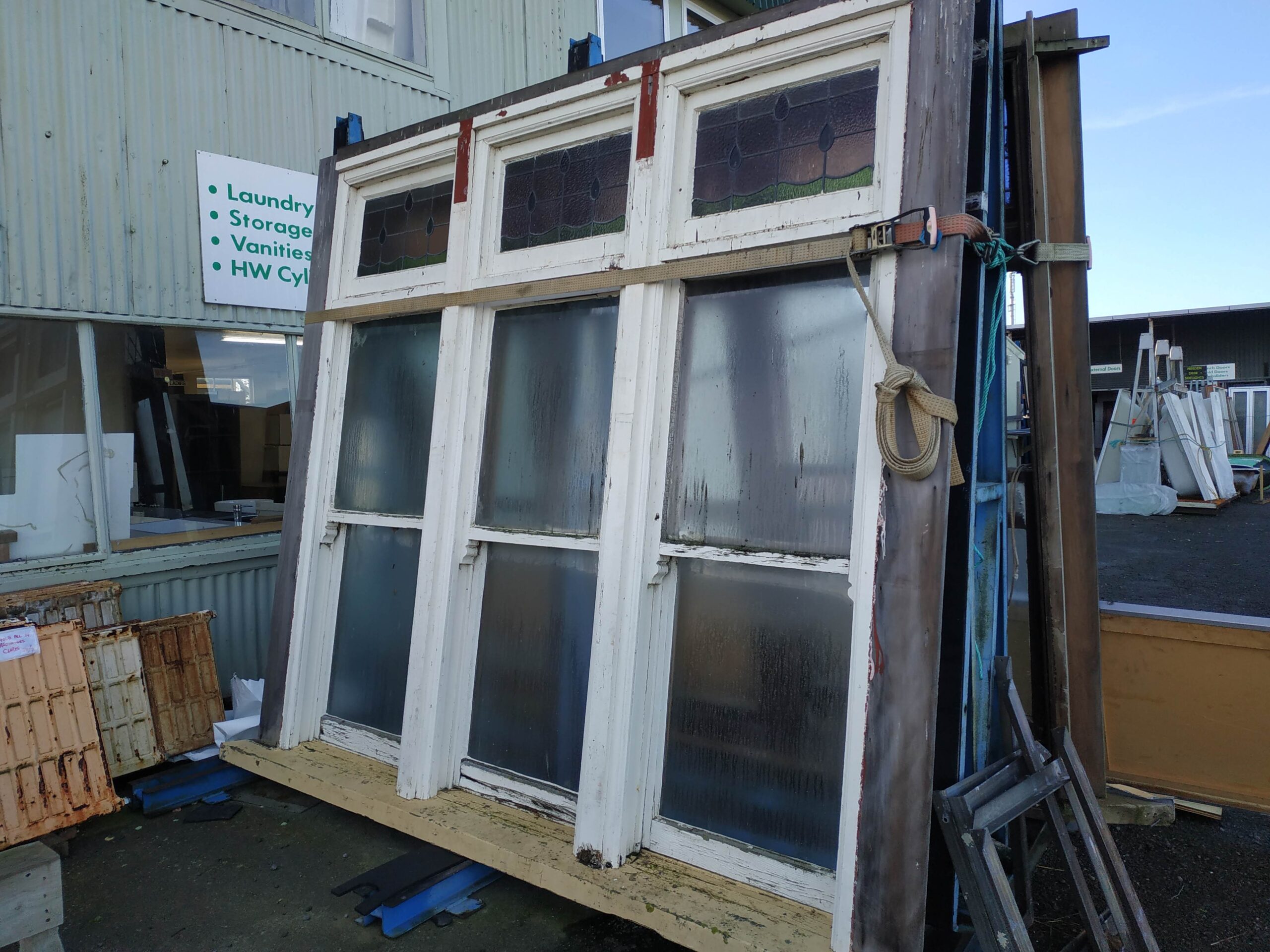 83661-Wooden Double Hung Window Wooden Double Hung Window with Leadlight Sashes (3 Bay)