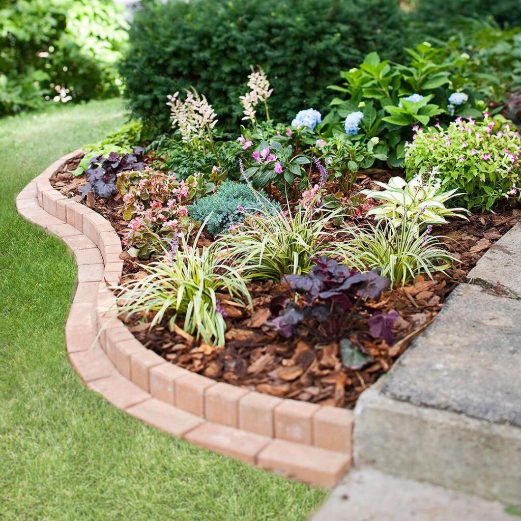 Curved brick garden border