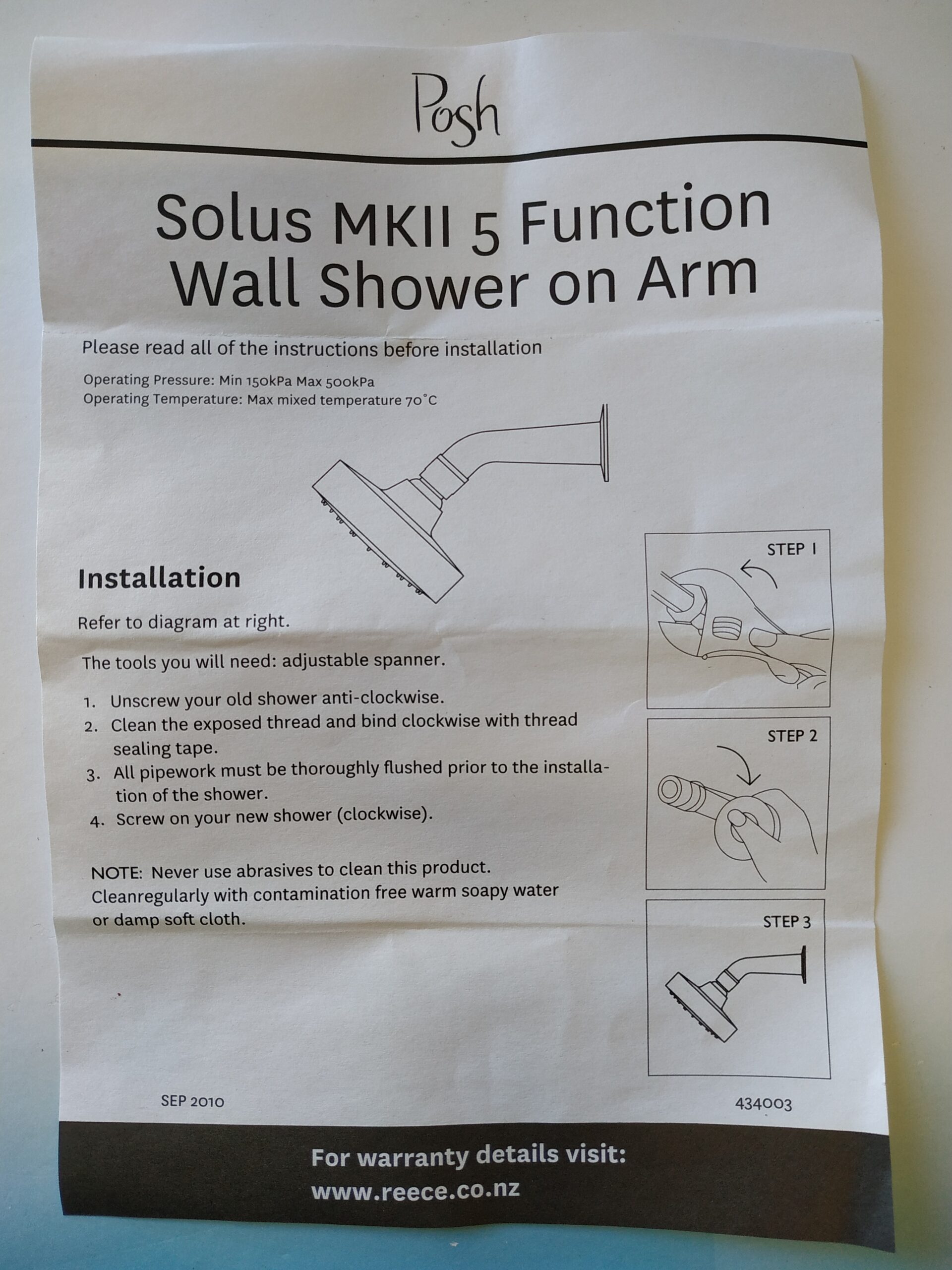 98419 Shower Head Instructions Chrome Shower Rose 15mm (5 Settings) on Arm - Image 5