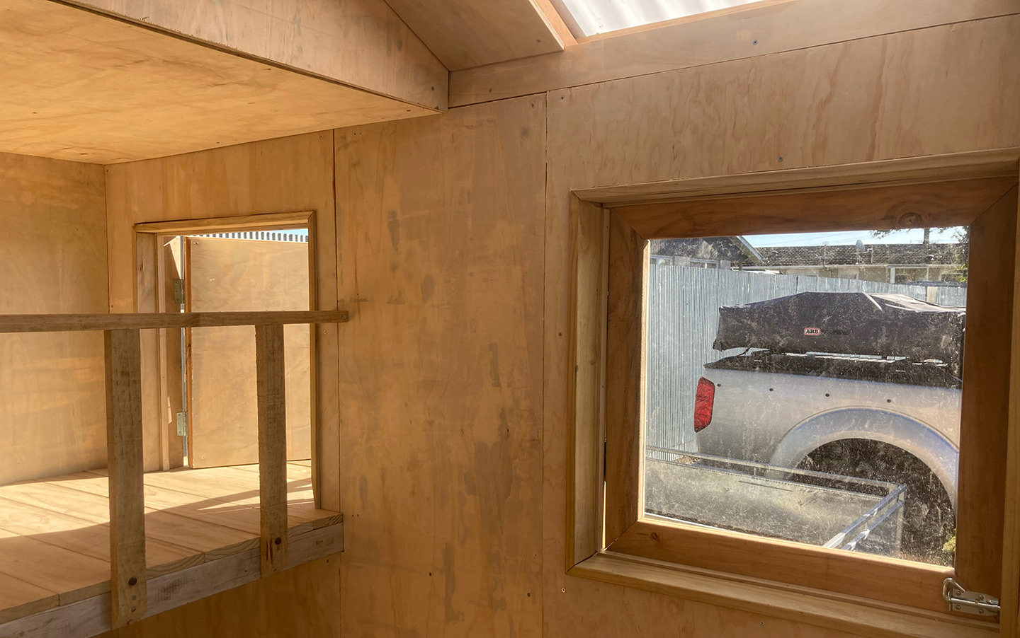 DIY Playhouse - Perspex window and escape hatch