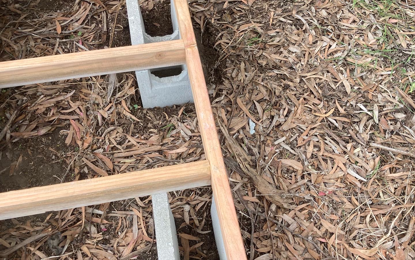 DIY Playhouse - Cinderblock piles