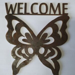 Corten Metal  Butterfly with Welcome Sign