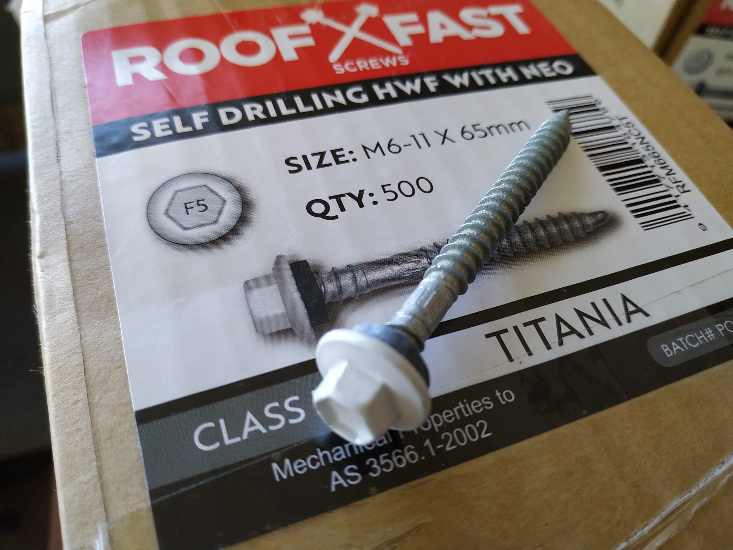 65mm　New　Titania　Rooffast　(500)　6mm　x　Musgroves　Hex　Screw　Ltd