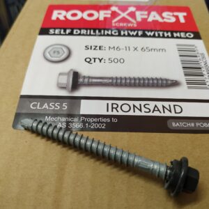 102076-Ironsand Rooffast Screws x 500 New Ironsand 6mm x 65mm Rooffast Hex W/F Neo Dual Point Screw (500)