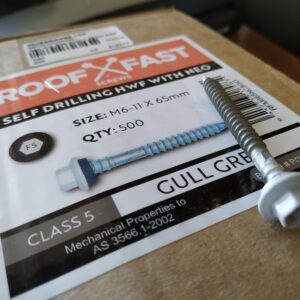 102078-Rooffast Screws Gull Grey New Gull Grey 6mm x 65mm Rooffast Hex W/F Neo Dual Point Screw (500)