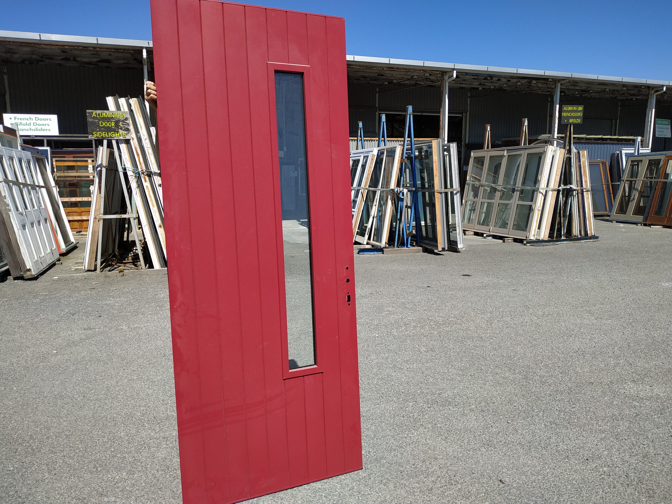 102280-Ext Red DG Door External Pioneer Red T&G Style Door with 1 D/G Pane - Image 3