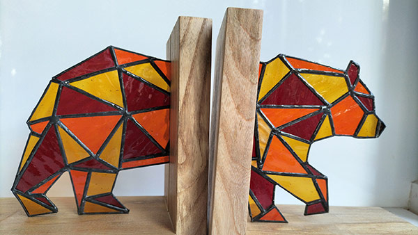 Stained-glass bear bookends