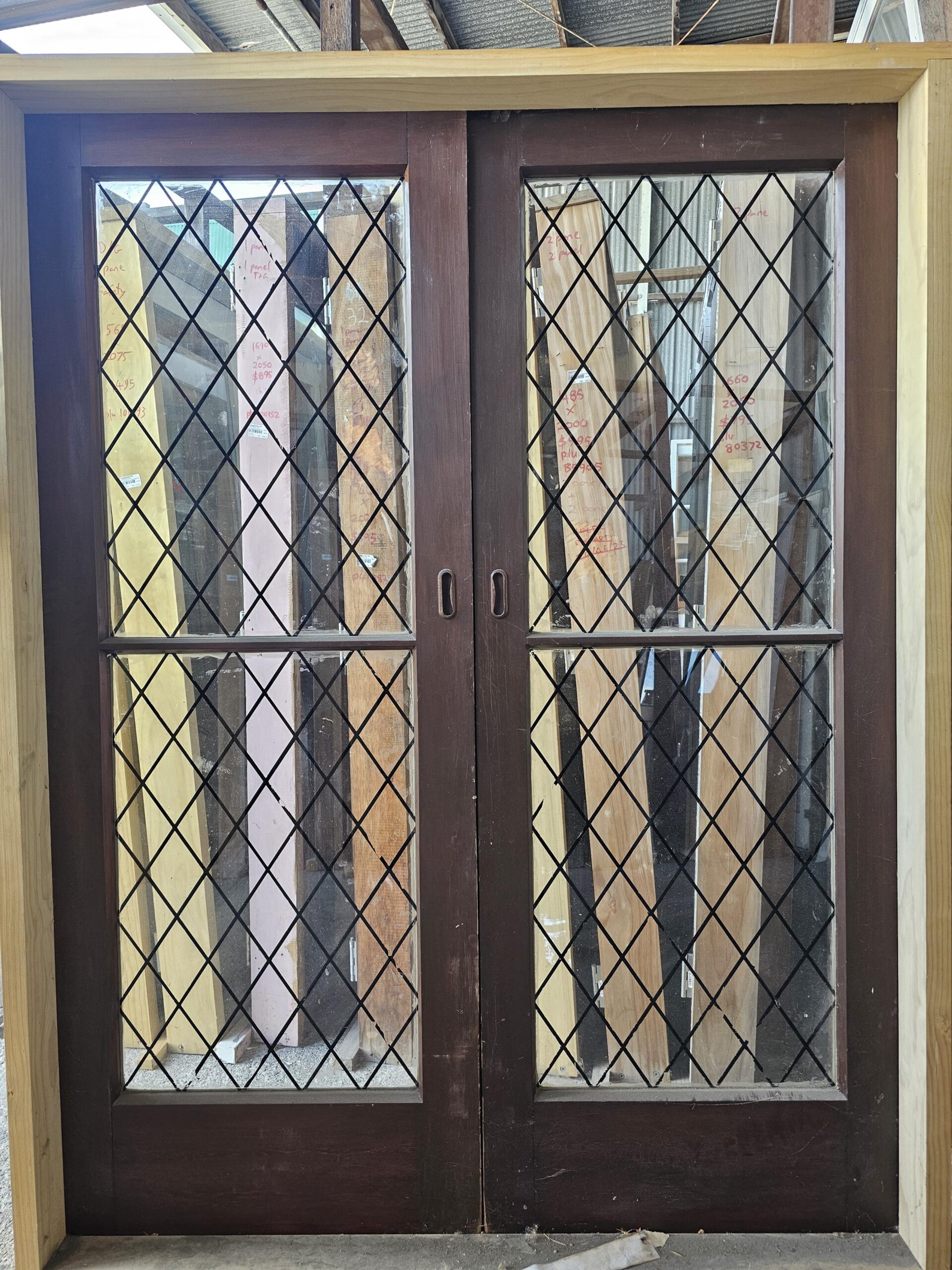 Ext Cedar French Door 1570×2050 – 98189 (6) Ext Cedar 2 Pane (Fake LeadLight Glass) French Door - Image 6