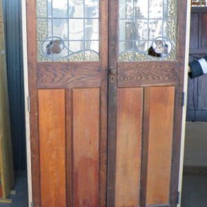 Ext Cedar French Door Coloured Leadlight AS IS