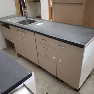 mushroom galley kitchen Mushroom Galley Style Kitchen with Black Mottled Top