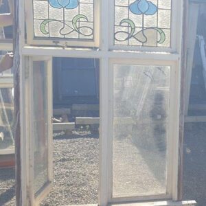 124184 Recycled Leadlight Coloured Glass Wooden Window int opened Wooden Leadlight Window with 2 Openings