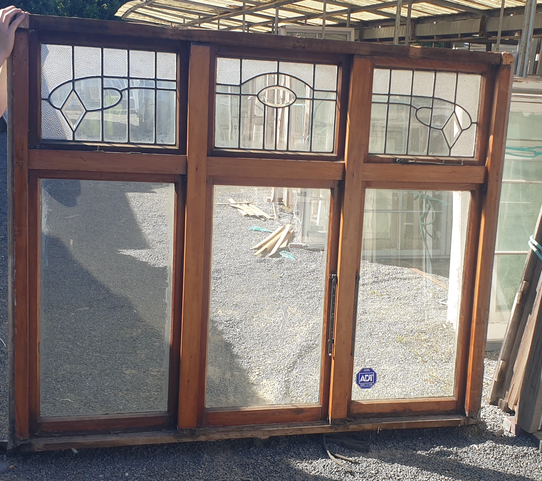 124218 Recycled Leadlight Wooden Window int Wooden Leadlight Window with 1 Case + 1 Fan Opening